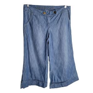 Divine Rights of Denim Y2K Wide Leg Crop Pants Women Size 30 Blue Chambray Baggy